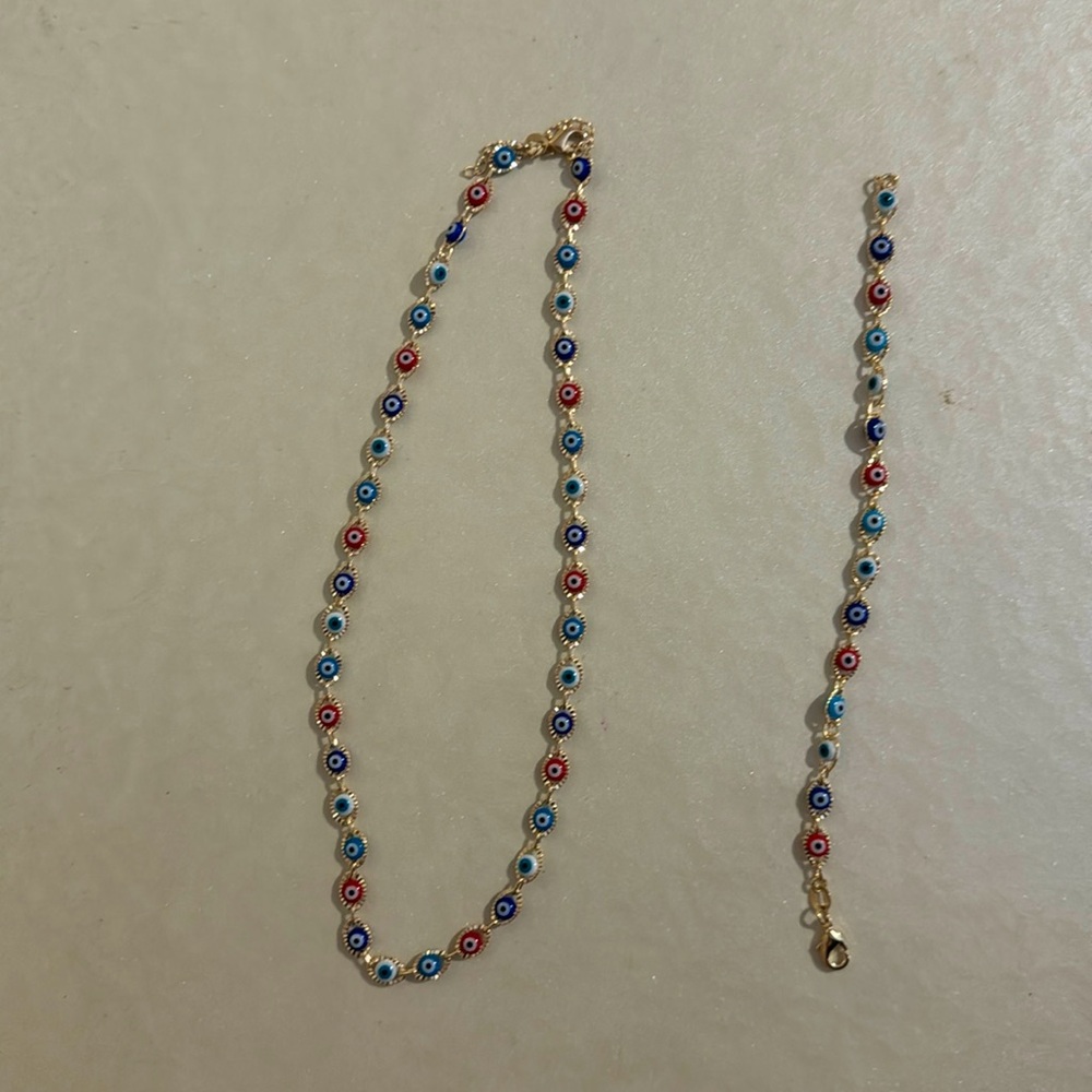 GF evil eye necklace & bracelet set